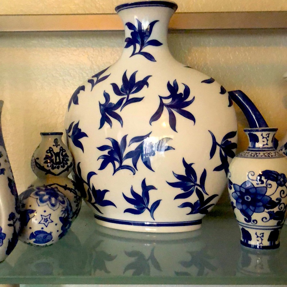 Assorted colbalt blue vases